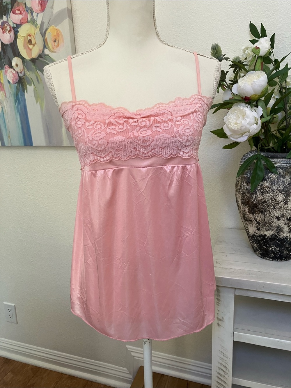 Y2k Papaya Pink Lace Satin Babydoll intimates.